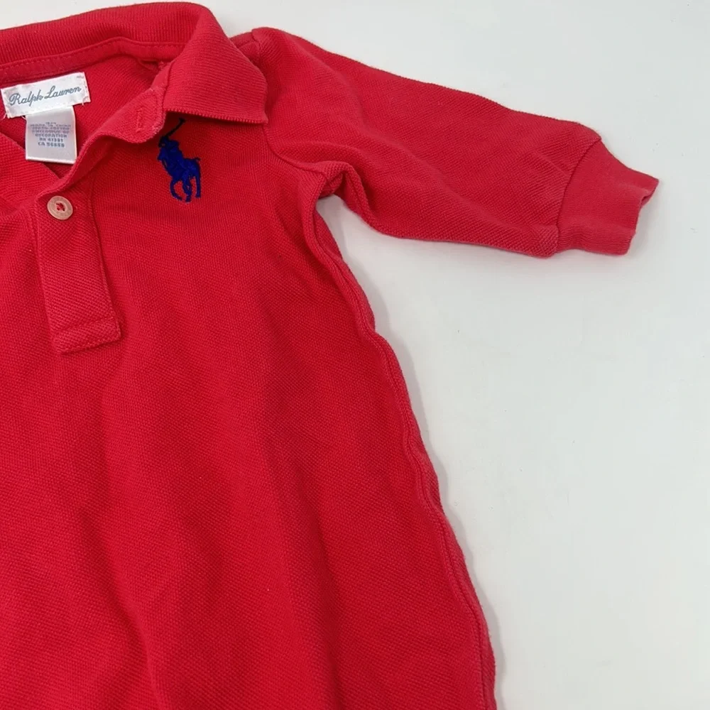Ralph Lauren Polo Red Long Sleeve Collared Pant Outfit Size 3 Months